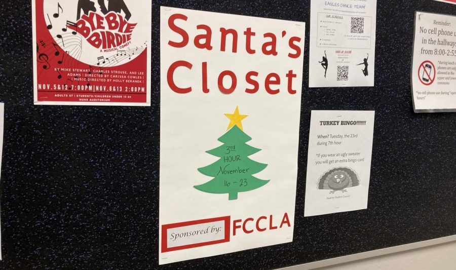 Kickoff to the 3rd hour competition to raise the most money for the Santa's Closet fundraiser. The FCCLA group is raising the money to buy Christmas gifts for Families in need.