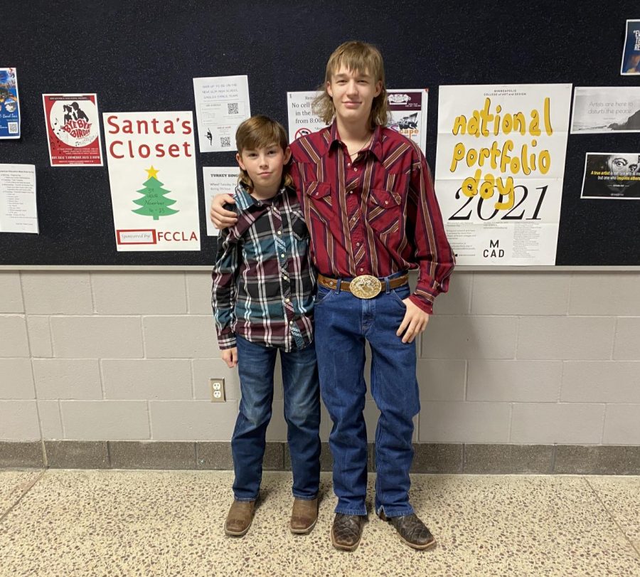 Freshmen Jace Hinderman and Dylan Schroeder bootin up for country vs. country club day!