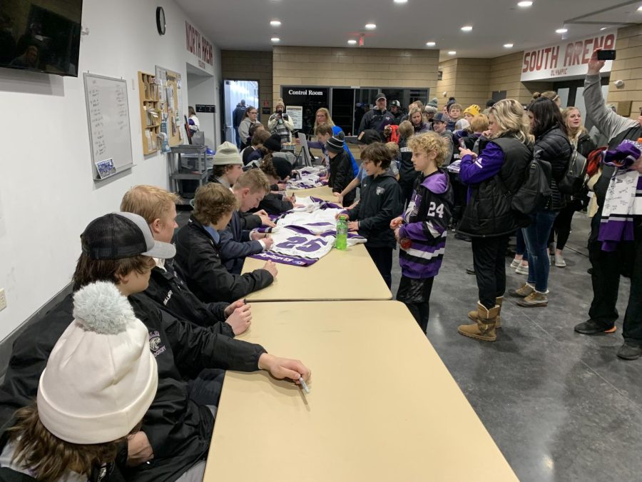 Hockey day in New Ulm is an annual day of hockey where every team in the town has a game and there are day-long events to celebrate the town's hockey past and future. The varsity game is the main event at the end of the game the varsity players sign autographs for all the fans and the kids love it. Junior Ben Hohensee states " I think its a cool thing to keep hockey exciting for the kids and encourage them to keep playing". 
