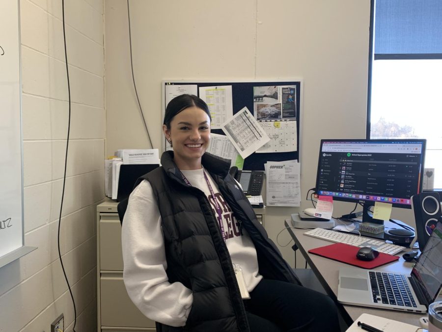 Ms. Kluis, the new gym teacher is starting off her first week strong with teaching health. 