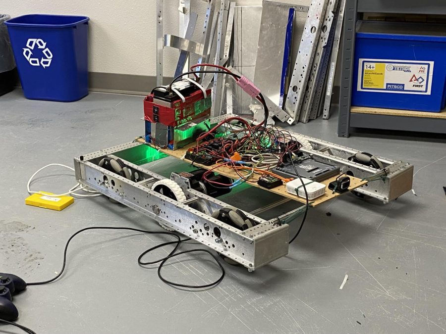 The chassis and basic components of the New Ulm robotic team's robot this year. 