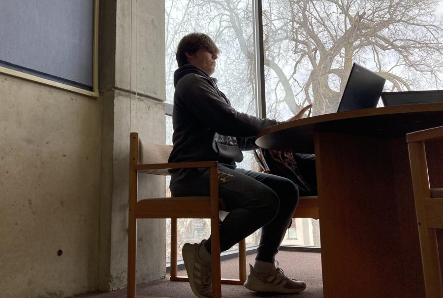 Ben Brownfield, a Junior and local gym advocate at New Ulm high school, is utilizing the public library to get his chemistry homework done on Monday afternoon. “Well, you know me, I tend to procrastinate a lot like the other kids, but at the library, I can finally focus and use 100% of my focus,” Brownfield said. Brownfield finished his homework faster than usual allowing more time for the gym. He expects to get more work done at the library in the future. 