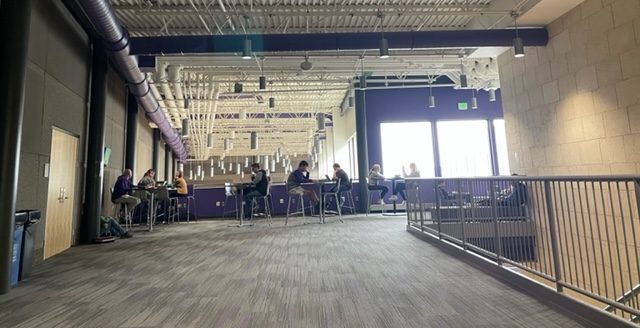 Students working hard in the commons during the last week of school to finish their work.