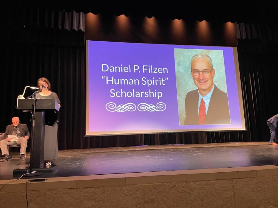 Mrs. Filzen presenting the Daniel P. Filzen "Human Spirit" Scholarship