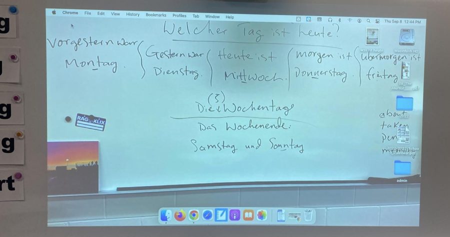 German days of the week the class learned recently. Junior Ian Kittelson is in 2nd year German. "I like the sound of the language," he said.