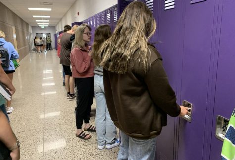 Incoming Junior, Lydia King goes to her new locker due to the bigger classes coming into the high school. "I like the new lockers but I have mixed feelings on where they are. It is hard to walk all the way over here to grab my things for my next class then walk all the way back," Lydia King said. The lockers arrived the second week of school, so for the first week the students had to carry their backpacks around. The new lockers are located in the band hallway. The students are getting used the to new change.