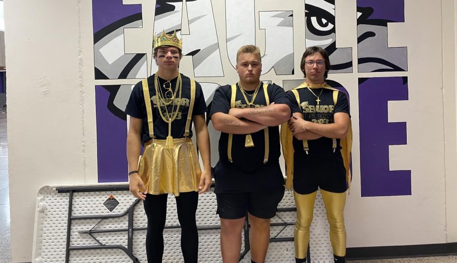 Seniors Cameron Carpenter, Nate Wolkow, and Braden Bolduan getting ready to defeat the underclassmen in the famous battle of the classes.