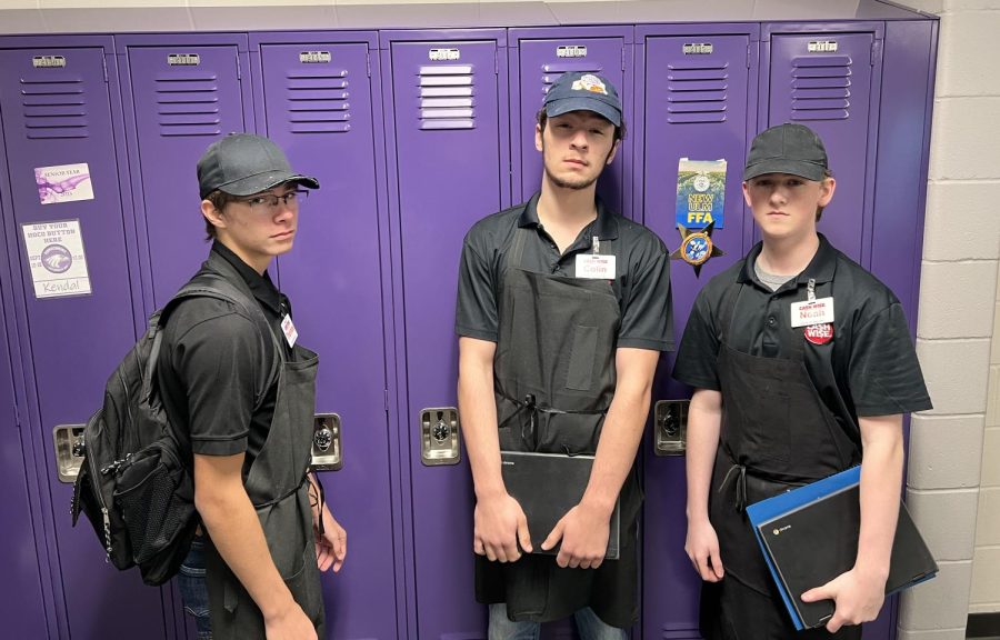 Seniors Thomas Schwartz, Colin Marti and Noah Hamelau dress up as Deli Clerks from Cashwise. 