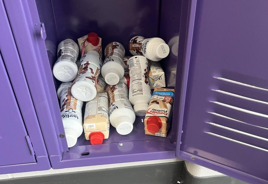 Local New Ulm student leaves locker open to make sure everyone knows he's getting enough protein. 