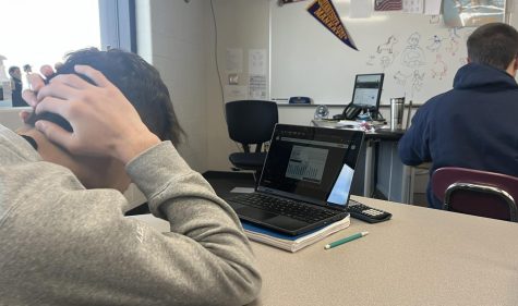 On Tuesday January 19, junior Logan Lee invests in a fake stock market in Economics class to hopefully get first place in the competition. Around 80 students in Business Econ, Ag Econ, and Econ all entered a game and  invested into the stock market to get a sense of how the stock market works. The stock market can be addicting to watch in class, Lee said. 