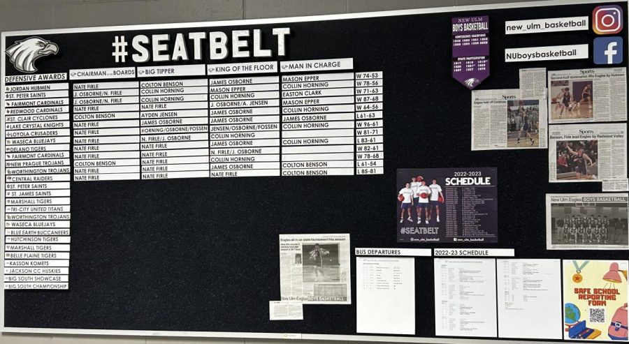 Boys Basketball stats board in the History hallway.