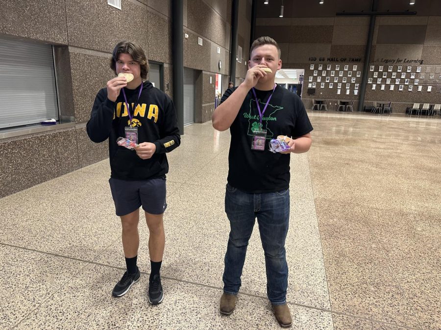 Two students enjoying breakfast in the morning.