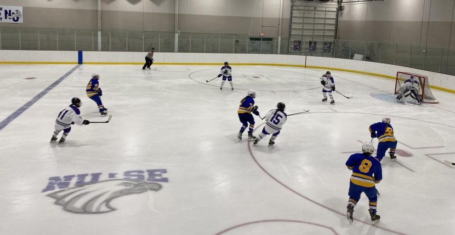 Thursday, New Ulm Eagles girls Hockey played a strong game against Waseca at the New Ulm Civic Center. Senior Jada Rahe skates towards the puck to keep it away from their goalie. "It was a tough game but we started out strong in the first period," Jada said.