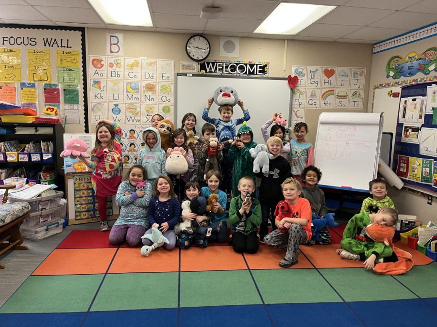 Senior Addy Fairbairn took a picture of her first-grade apprentice students in their classroom with their stuffed animals on Friday, January 27, 2023. They are holding these stuffed animals for Comfy Friday's they earn. Mrs. Haroldson said, "They seem to focus and learn better when they get to have their "friend" by them." 