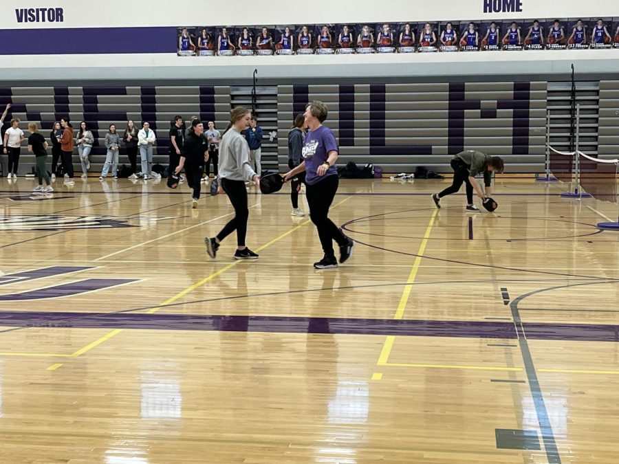 Mrs. Longtin and her daughter Isabelle taking on pickleball