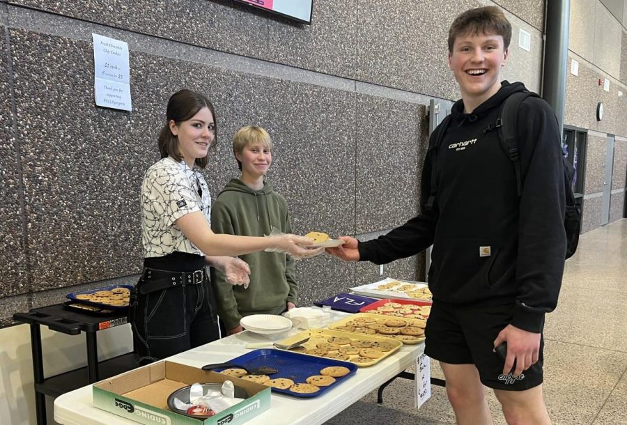 Ramsey Poulson, Luka Deree and Colton Benson enjoying FCCLA cookie sales 