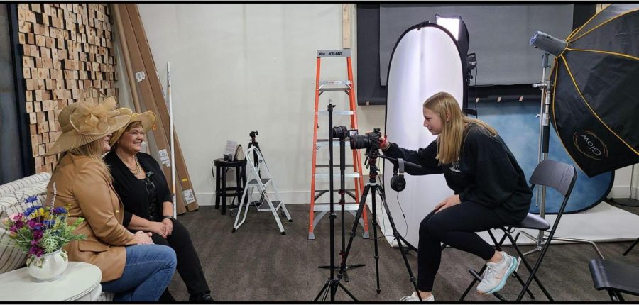 Senior Laura Bertrang records a video for a non profit organization for her internship at Foresee Studios