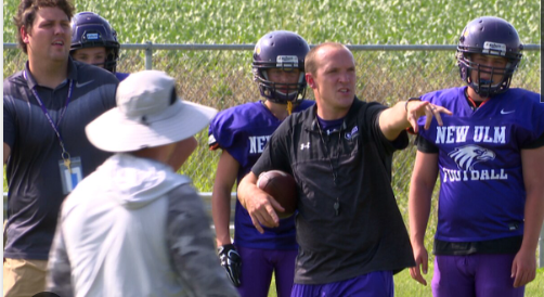 Leiser taking the Helm of the New Ulm Eagles football team. First practices of the season.