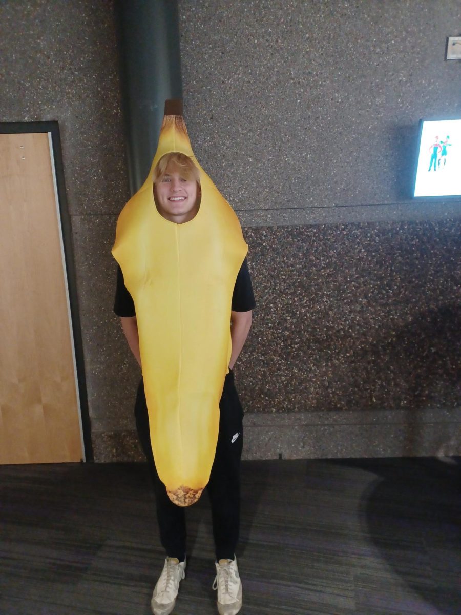 Senior at New Ulm High School Tallak Rakowski dresses up in banana costume for battle of the classes 