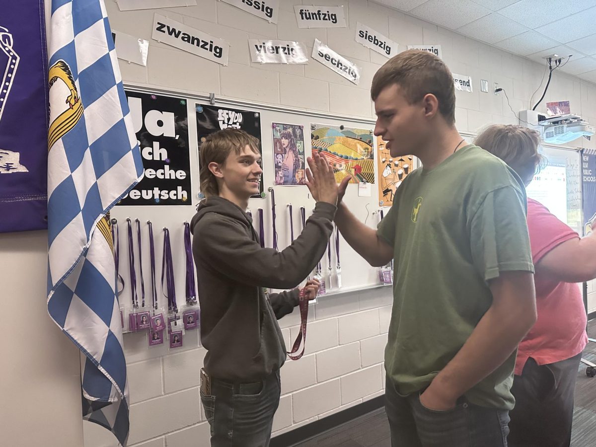 Seniors Aiden Gieseke and Kolbe Platz are excited to start on their first journalism projects of the year. Kolbe Platz said "I have a good feeling about this class, I'm going to Ace it," after being asked his opinion on journalism. Journalism classes keep the community updated on what's going on inside the New Ulm High School. The 2023-24 journalism students have just begun. 