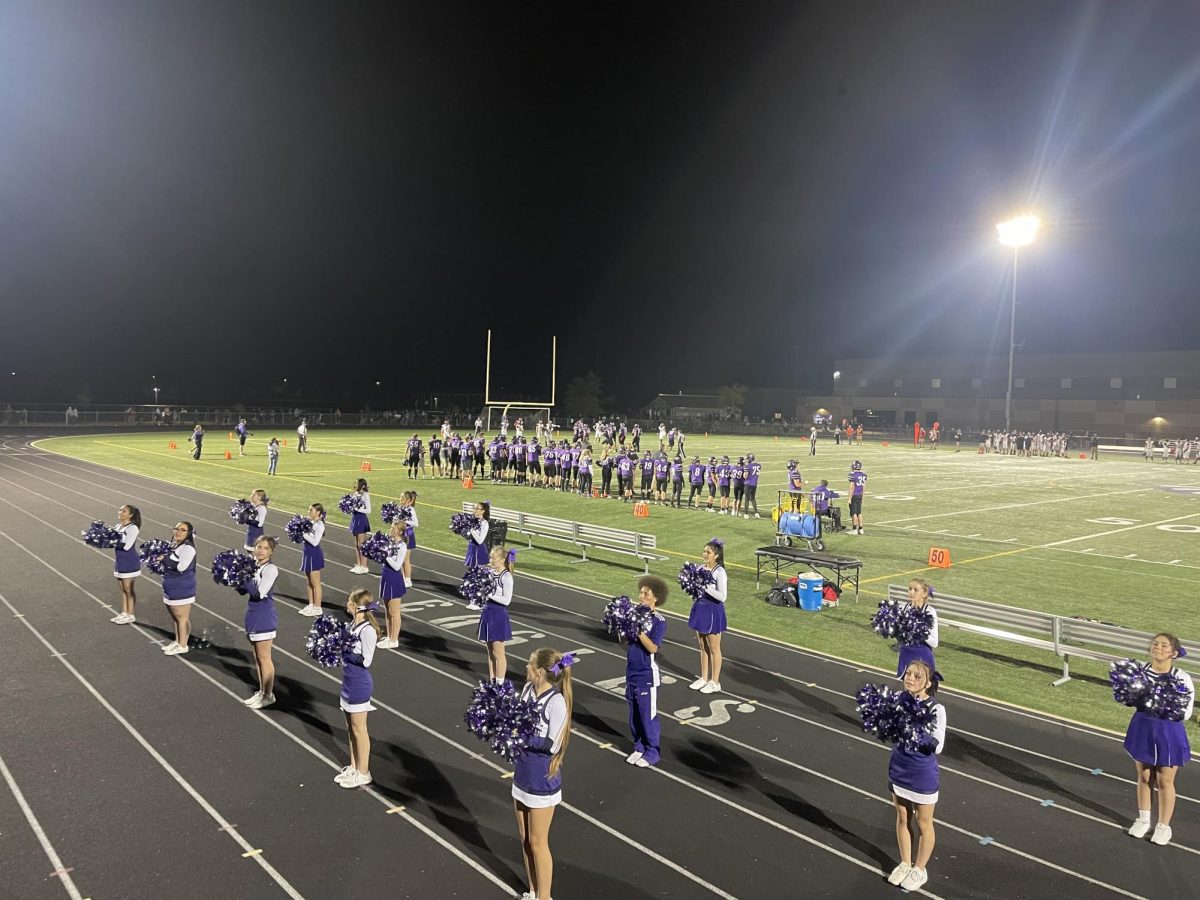 Eagle Cheerleaders cheering and the players line up as the Homecoming Football Game takes place on Friday night. The weather was good and the fans crowd the stands for Eagles 42-13 win over Worthington. "It was a good offensive and defensive day for us" Colton Benson said.