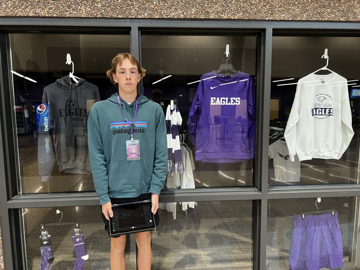 New Ulm Senior Gavin Epper standing in front of the Eagles Nest. 