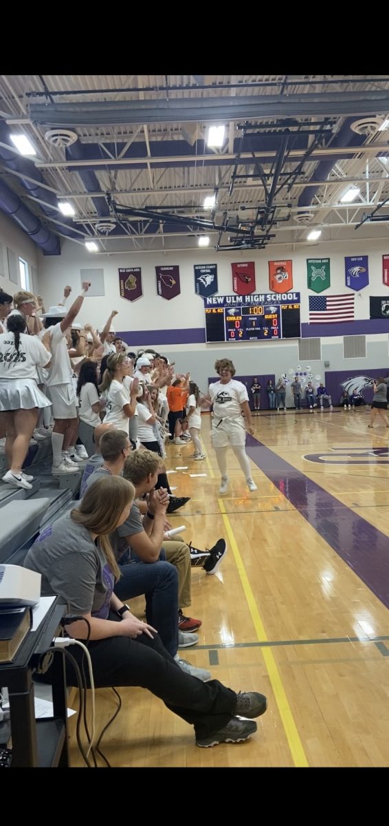 Junior, Henry Waloch celebrating an arm wrestling win against Sophomore, Spencer Drill from the support of his class. "It felt really good to win, especially with everyone cheering me on", Waloch said. Junior, Jocelyn Pettersen (not pictured) also won arm wresting for her class in the girl's event. 