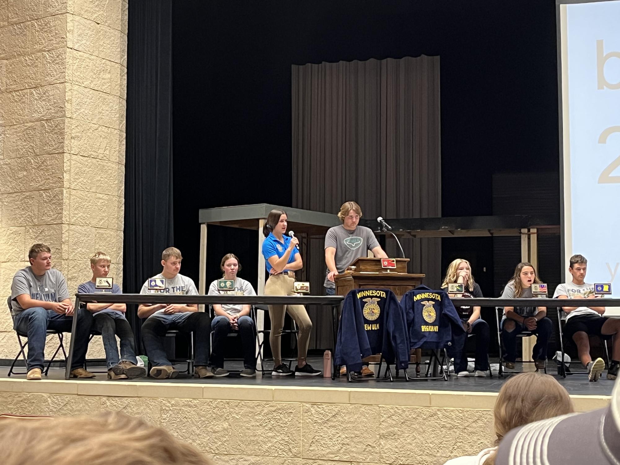 The new FFA officers take the stage for the first meeting