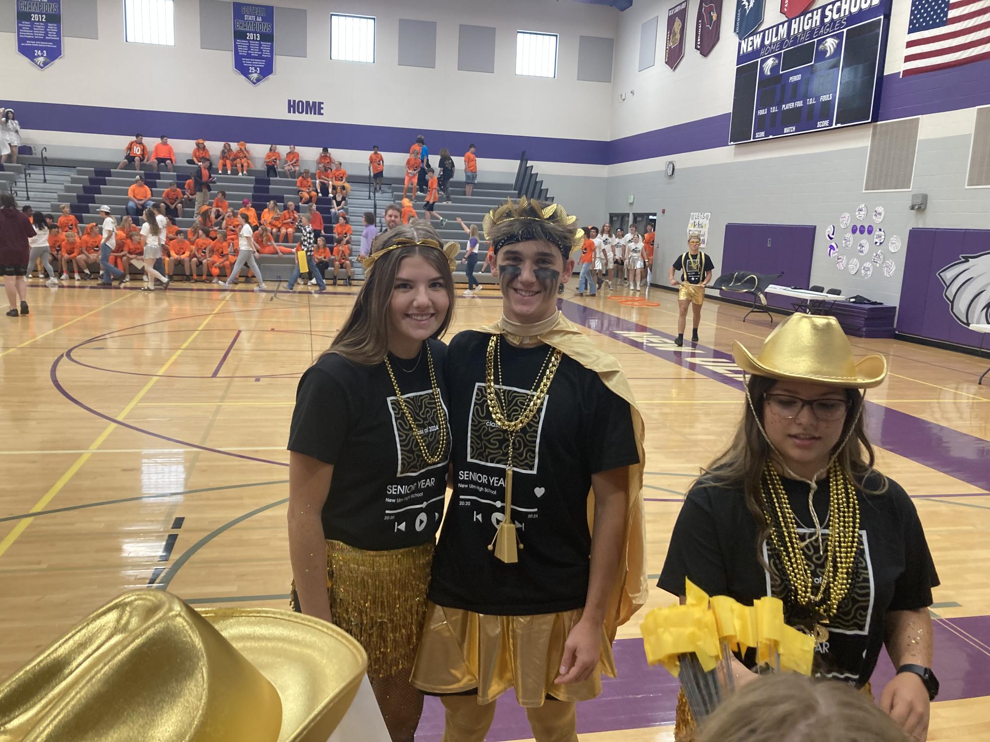 Seniors Malorie Anderson(left) and Easton Clark pose for a picture before their last BOTC of high school. "My favorite thing about BOTC is watching the whole student body get involved, along with winning the whole thing," Anderson said. The class of 2024 had high expectations to win their second year in a row at BOTC and in the end took the final win. 