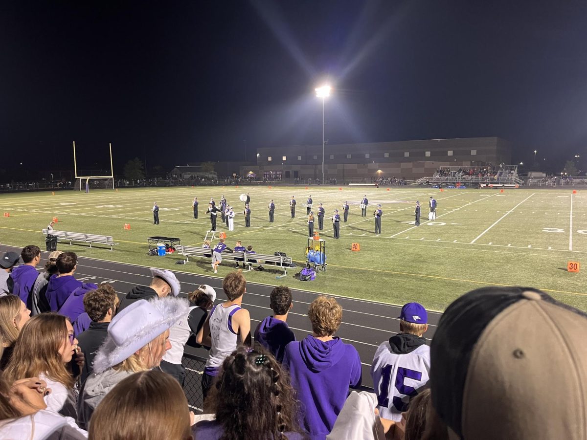 New Ulm High School students fired up during the 2023 homecoming halftime show.  