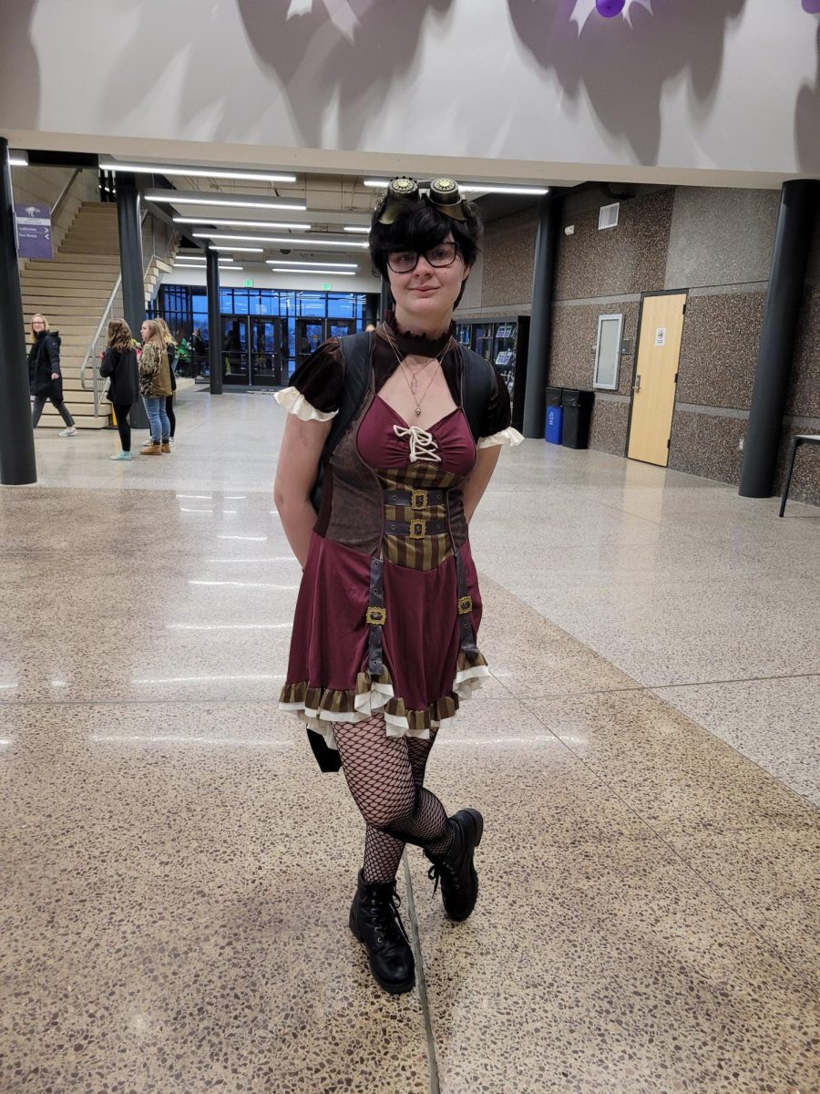 Senior Jayda Gould dressing up for Halloween. On this cold day this young student dresses up not caring about the chilly weather.