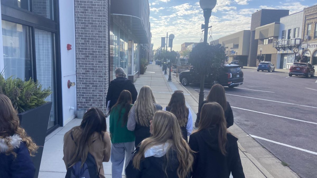 Network New Ulm students on a walking tour of downtown New Ulm. 