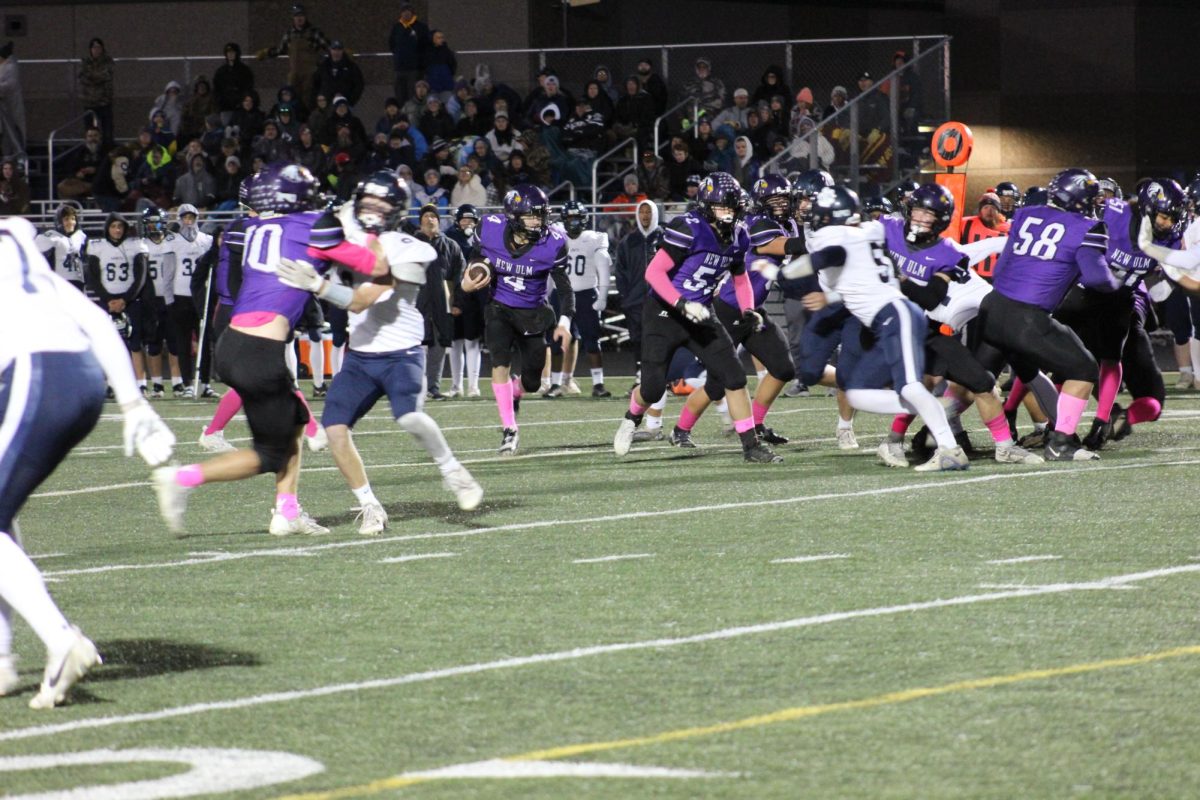 Eagles battling it out with Saint Peter during cancer night game.