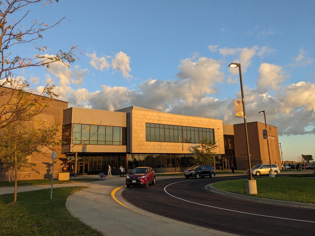 A warm sunrise on the New Ulm High School.