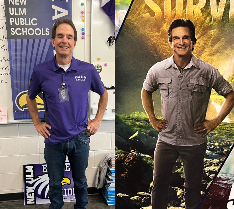English teacher Mr. Engledinger pictured next to his celebrity twin Jeff Probst, the host of Survivor. 