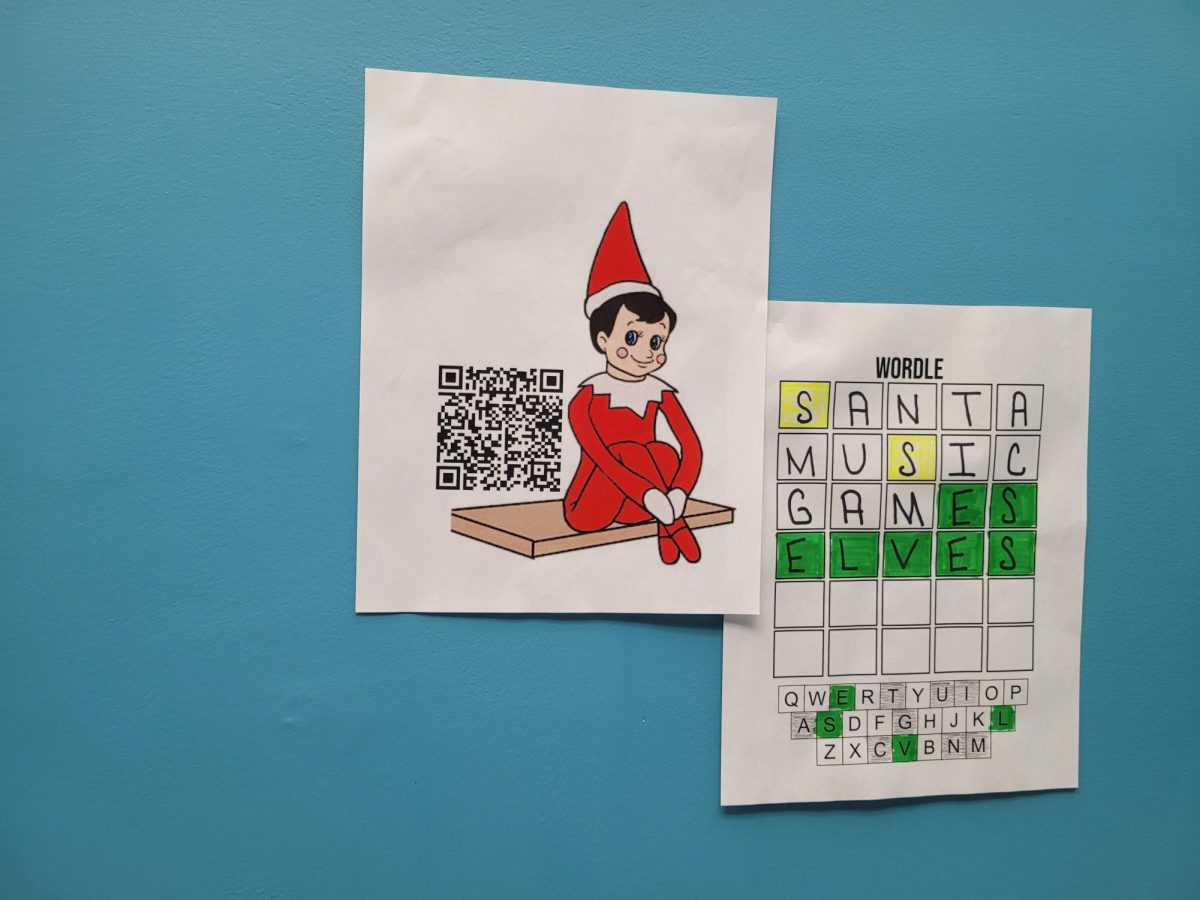 Feathers is hiding around the building again waiting for students to find him and scan his bar code in order to have a chance to win a prize after school. This time he's hiding with a wordle puzzle. 