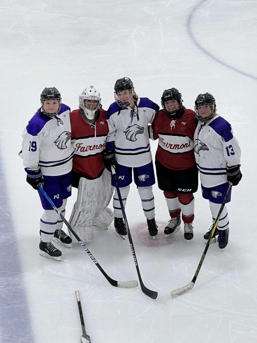 New Ulm and Fairmont girls come together for a picture after their game