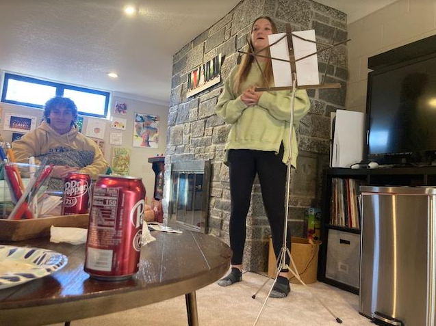 Ella Ahrens(right) presenting her final speech