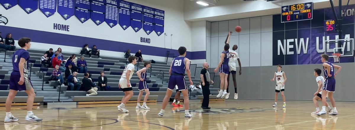 Zach Hubbard jumps off against the Marshall Tigers in a JV game Friday night