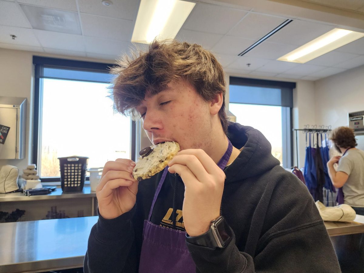 Senior Braxton Konakowitz enjoying a nice, creamy crumble cookie