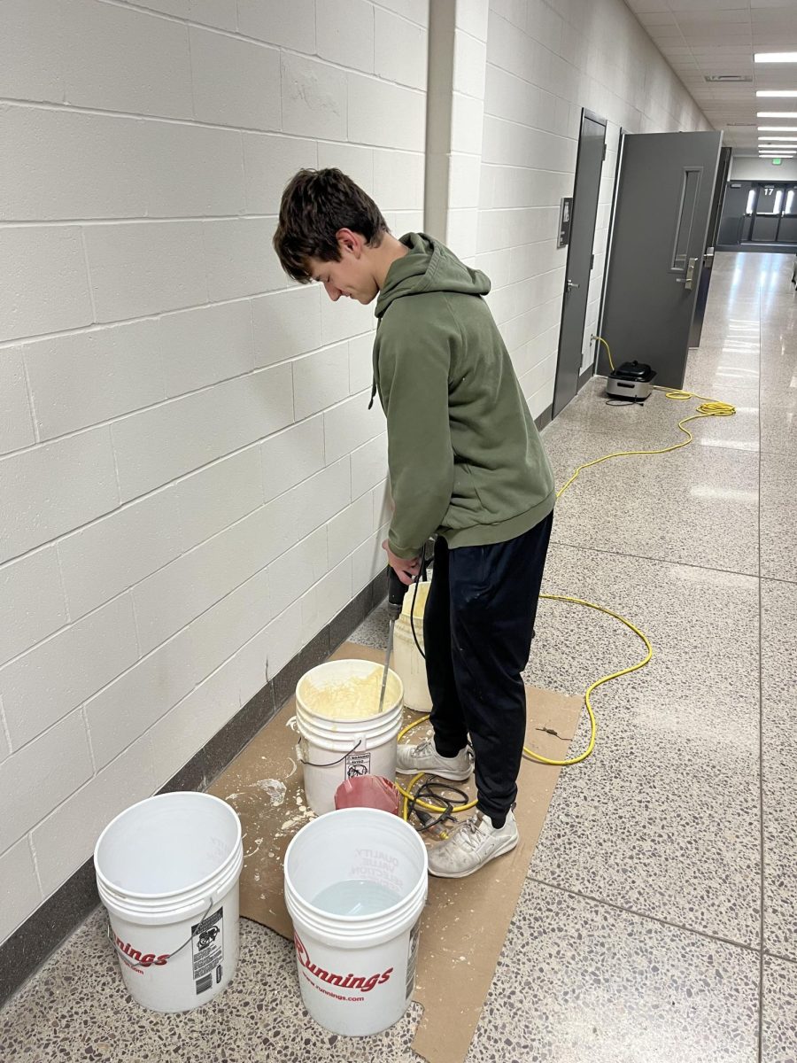 Tucker Berg mixing pancake batter