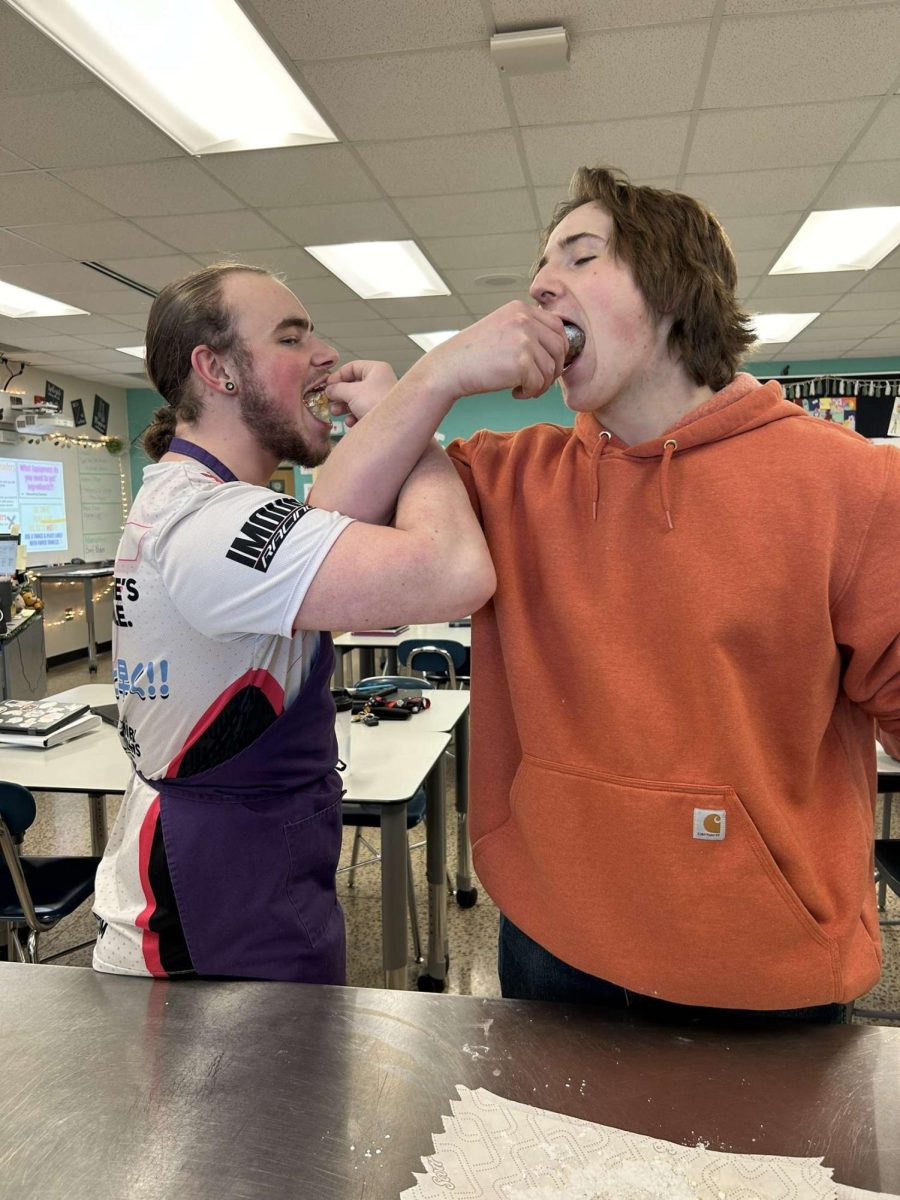 2 seniors sharing their fresh won-tons. Joseph H (left) Andrew H (right) 