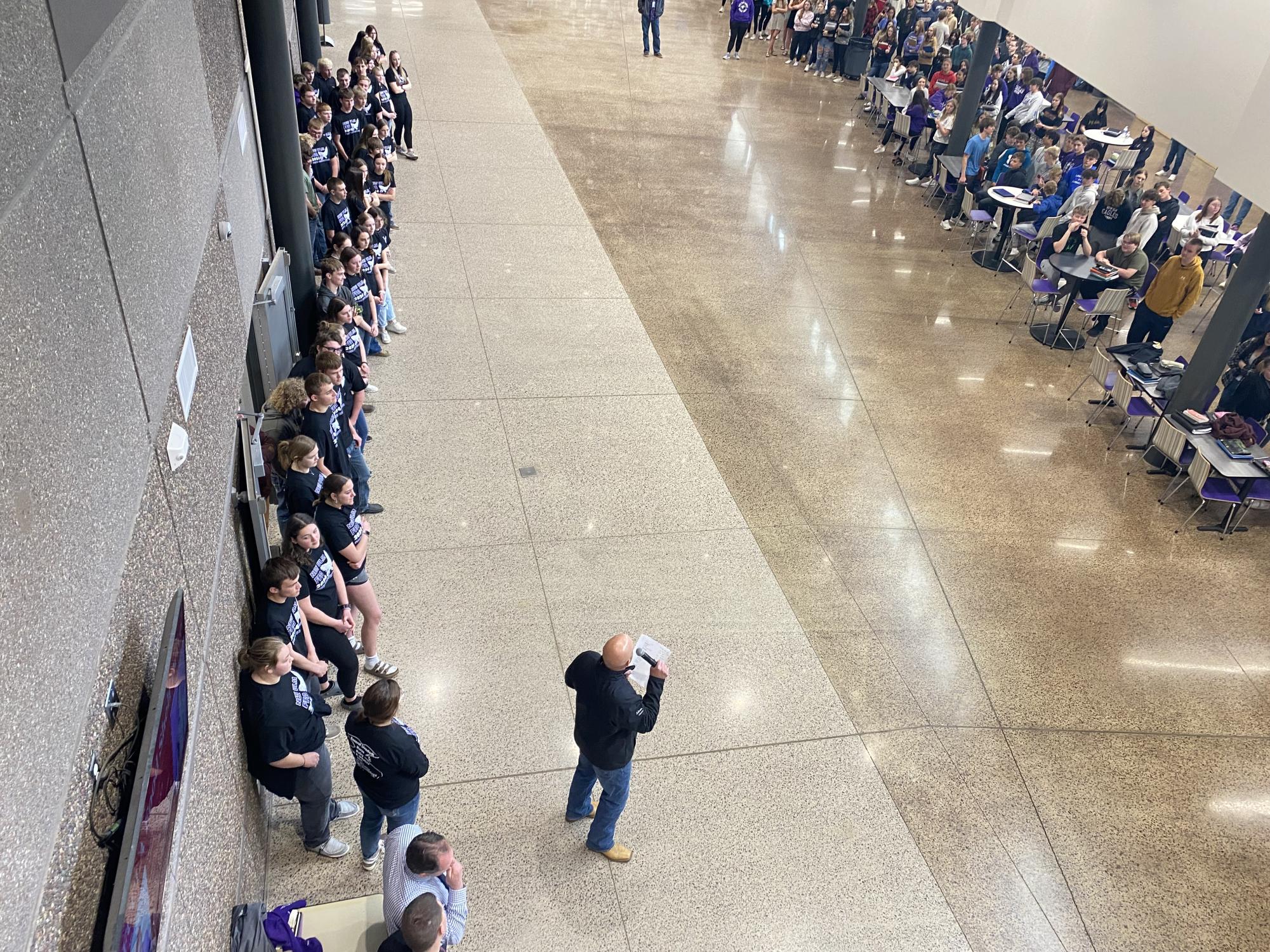 Students gather in the commons to send the FFA crew off to their state competitions.