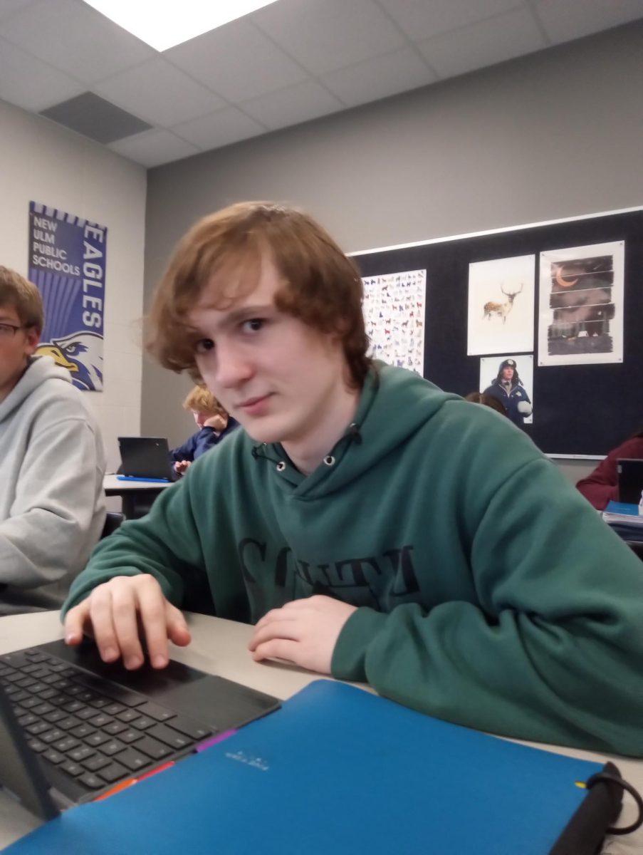Senior Brennan Benson working on homework.