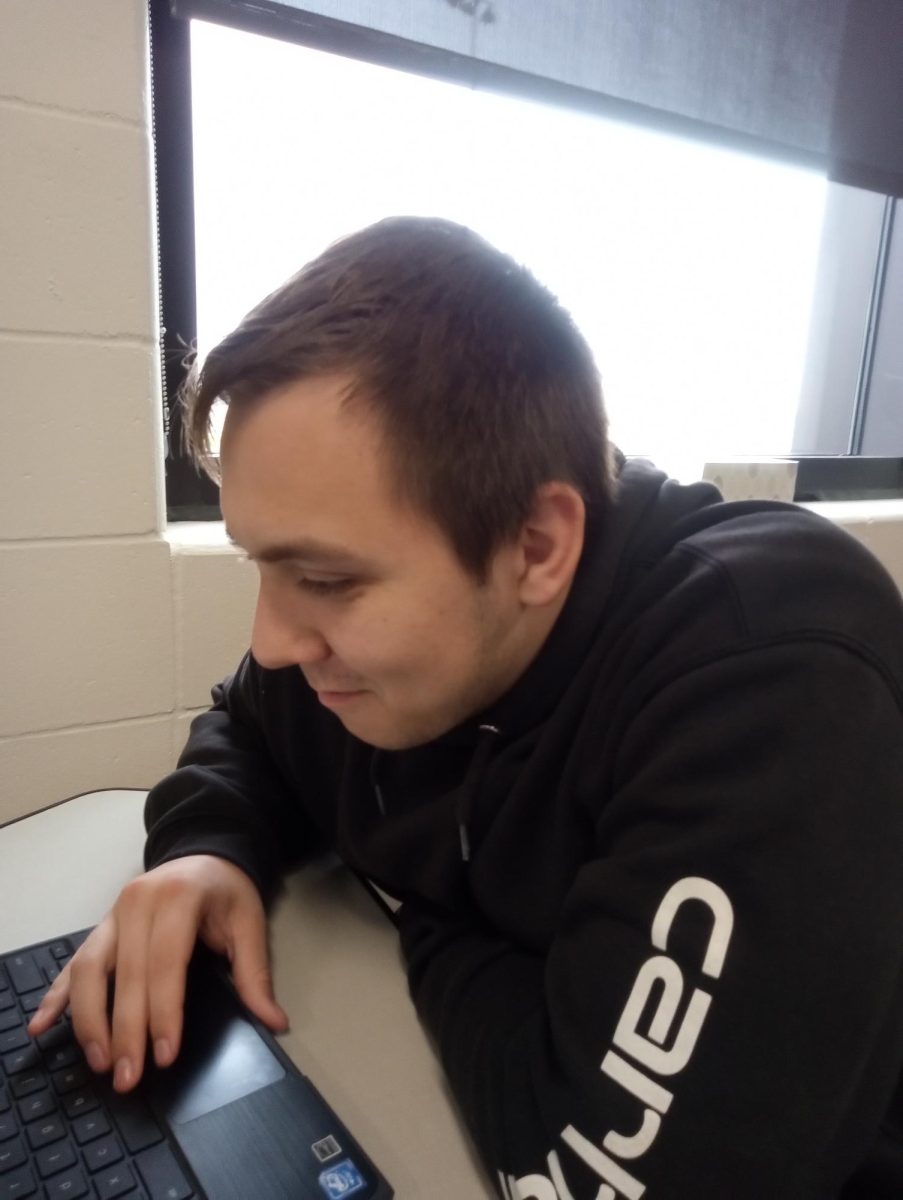 Senior Brody Griebel working on homwork.