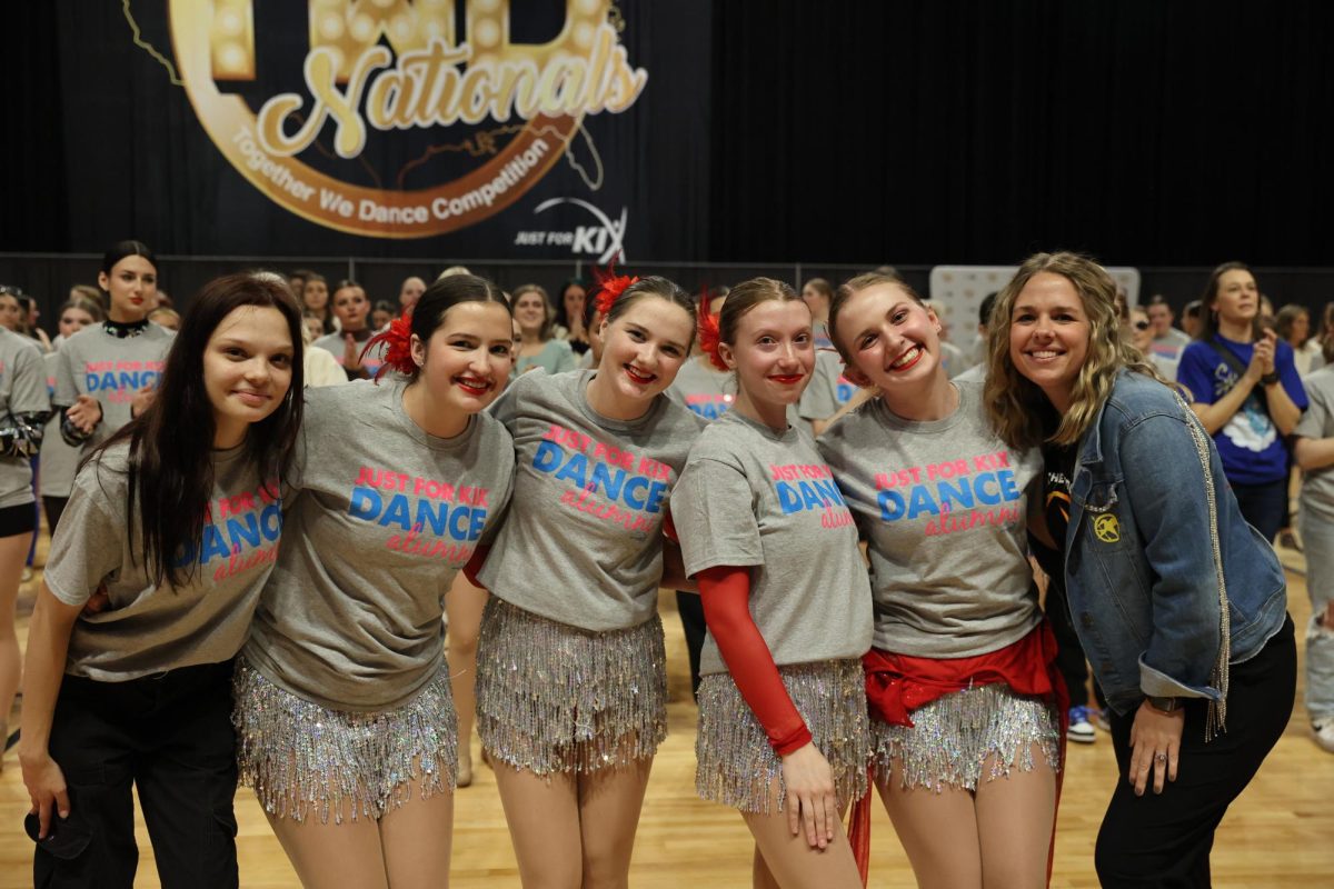 New Ulm Just For Kix seniors. (Left to right) Courtney Brey, Kayl Johnson, Emily Lehman, Kadence Lund, Lexi Schneider, and coach Molly Reinhart. 