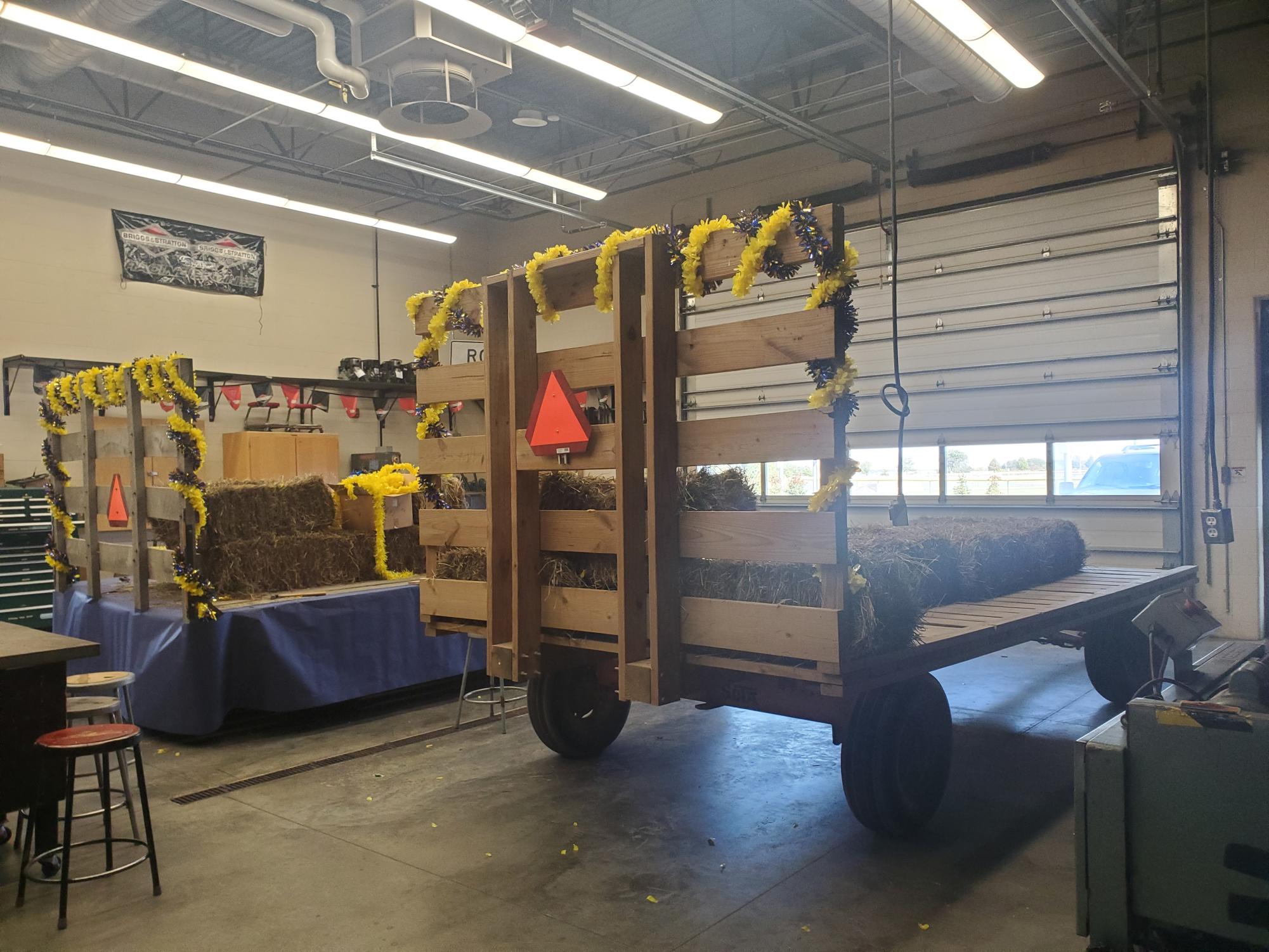 The FFA parade floats being set up in preparation for the Homecoming parade.