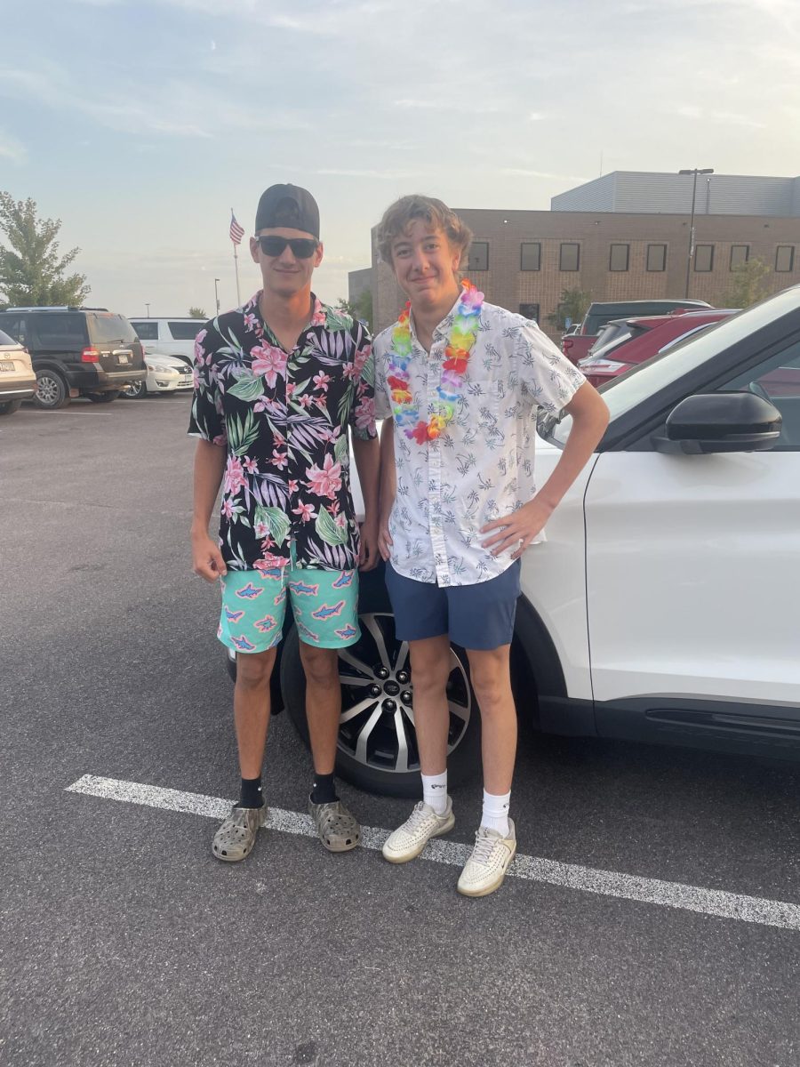 Senior Tucker Berg and Jack Griebel are showing off their there tropical Tuesday spirit.