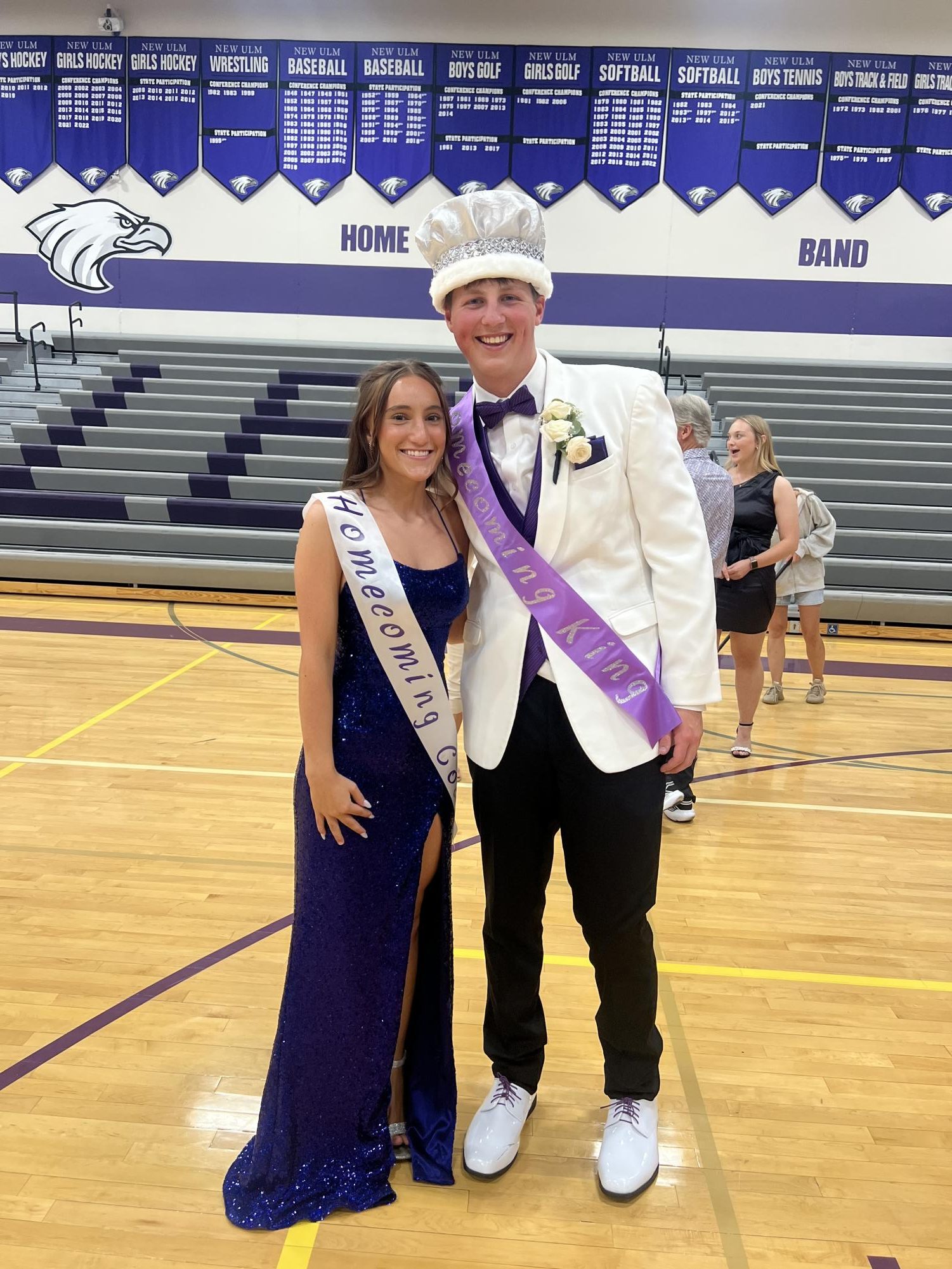 Senior King Cullen Slutte and senior court member Hadley Batt at coronation. 