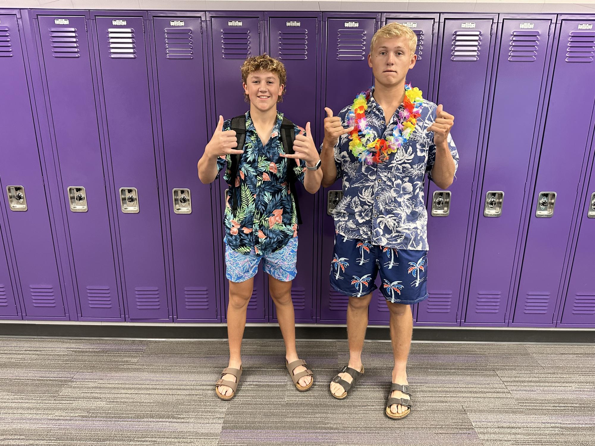 Seniors Brecken Neuman and Ben Alfred showing their Hawaiian spirit for Tropical Tuesday. They were two of many students that participated in the Tropical day. 